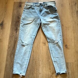 Pistola Distressed Light Blue Women's Jeans bleach spots and distressed hem 31